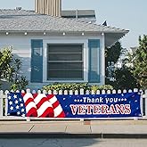 Large Thank You Veterans Banner 120" x 20" Flag for Deck Terrace Porch Balcony Backyard Lawn Garden Decoration with 4 Brass Grommets (colour3)