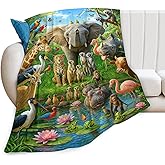 Cute Zoo Animal Blanket Funny Elephant Monkey Giraffe Print Throw Blankets Soft Cozy Warm Fuzzy Fleece Flannel Jungle Animals Throws Stuff Gifts for Girls Boys Men Women Bed Bedding Decor 50"x40"