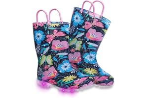 FUNCOO PLUS Toddler Kids Rain Boots Boys Girls Light Up Waterproof Boot with Handles