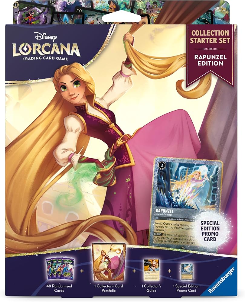 Ravensburger Disney Lorcana TCG: Collection Starter Set - Rapunzel Edition - 4 Booster Packs, Rapunzel Promo Card, Portfolio,