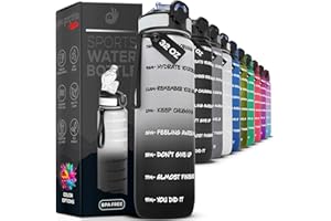 YOU GOT THIS LIVING Motivational Sports Water Bottle,32 ounce Water Bottle with Time Marker,1 Liter Gym Water Bottle, One Click Open-Easy Carry Handle SpillProof,BPA FREE