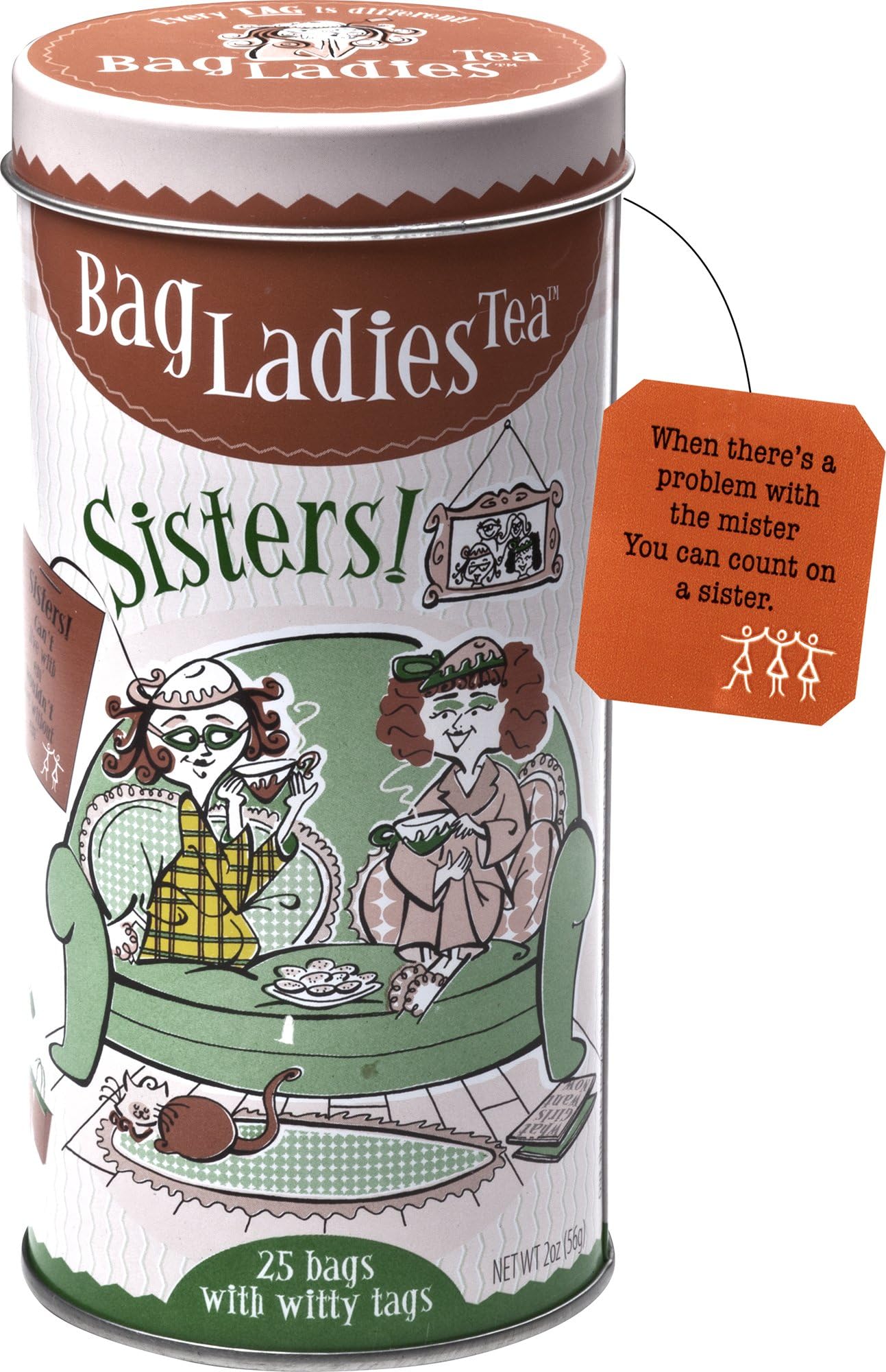 Bag Ladies Tea Sisters Tea Tin, 25 teabags of English Breakfast tea