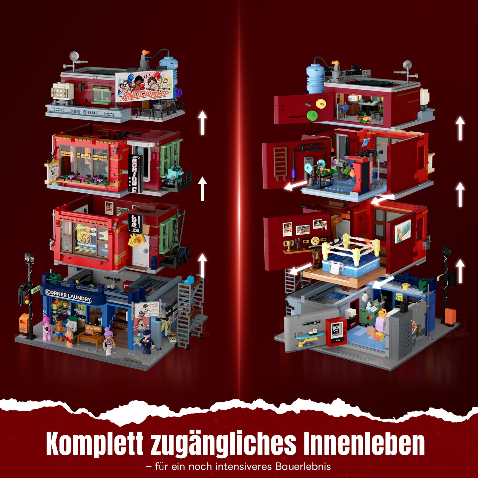 Lumibricks Straßenfusion Boxclub Klemmbausteine mit Licht,City Modular Building, 3036Pcs,mit Fitnessstudio und Boxring mit wechselnden Lichteffekten, Sammlerstück und- Geschenk, 19009 4