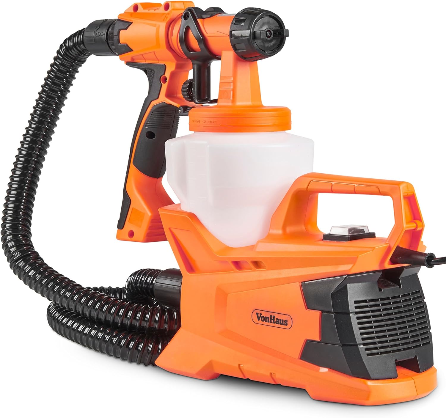 VonHaus Paint Gun Electric HVLP Spray Gun with 3 Adjustable Spray Patterns, Flow Control, Adjustable Valve Knob and Easy Cleaning Kit for Spray Painting Projects Indoor and Outdoors