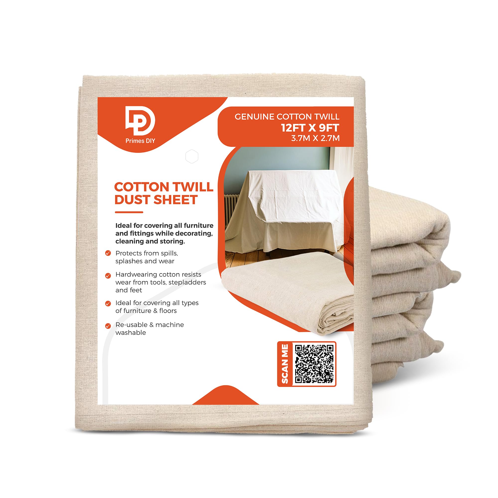 Professional Cotton Dust Sheets 12ft x 9ft | Reusable Breathable Cover Sheet for Furniture, Floor | Drop Cloth for Decoration, Storage (1)