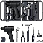 HOTO 25PCS Household Tool Kit with 16V Brushless Drill, 3/8” Keyless Chuck, Smart Display, 50 N·m Torque, 32 Torque Settings, LED Light, Includes Hammer, Wrench, Pliers, 8 x Drill Bits, 10 x Bits