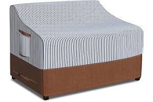 LEKESKY Patio Sofa Cover Waterproof, Outdoor Couch Cover with All Weather Protection, Patio Furniture Cover with Air Vent and Handle, 58" Wx 32" Dx 31" H, Blue Stripes & Brown