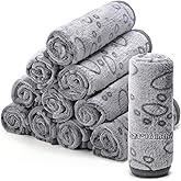 Tegeme 12 Pcs Pet Blankets Soft Fluffy Fleece Dog Cat Warm Paw Print Pattern Blankets Flannel Throw for Pets Dog Puppy Cat(23 x 16 Inch,Gray)