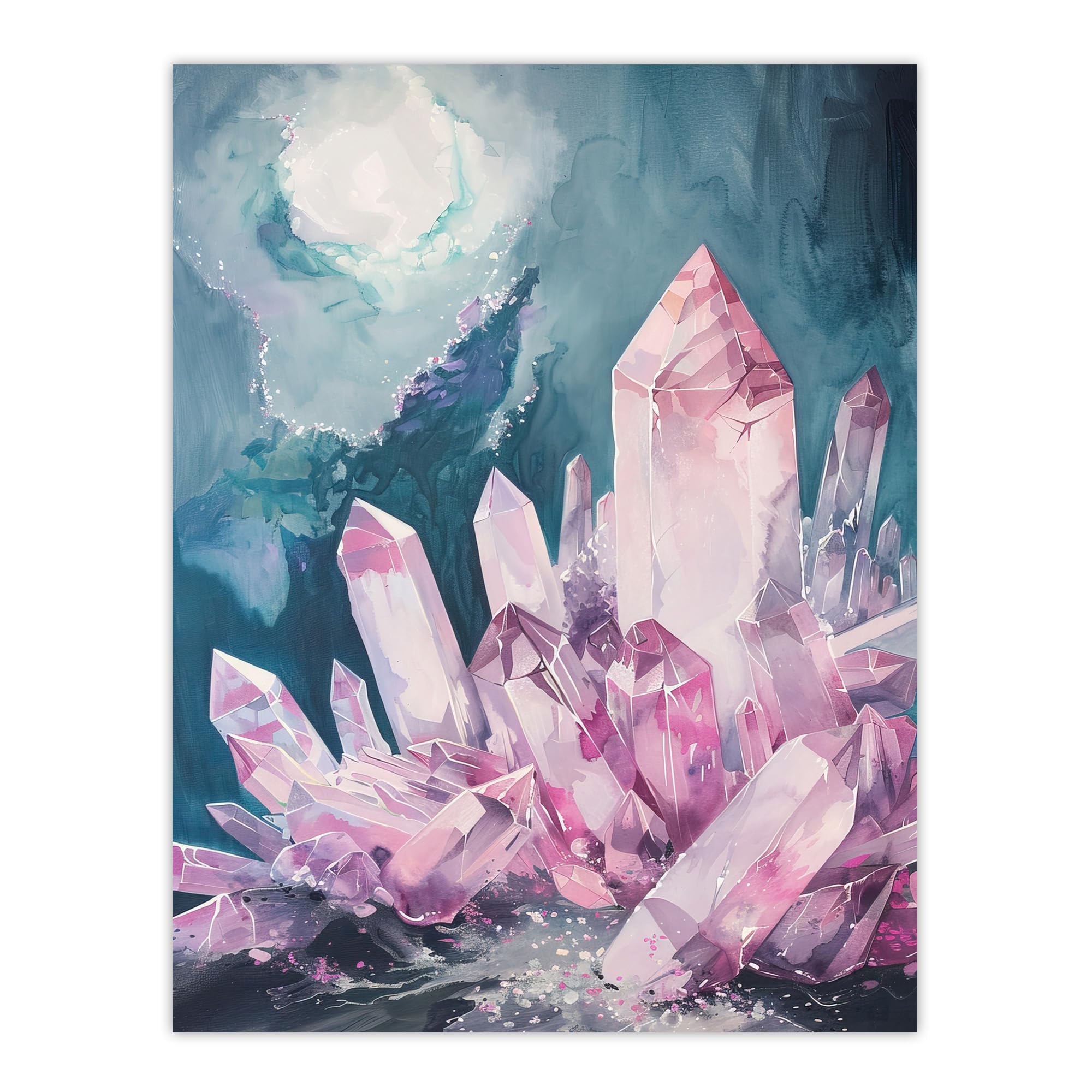 Artery8 Rose Quartz Crystal Pink Mystical Landscape Living Room Extra Large XL Wall Art Poster Print
