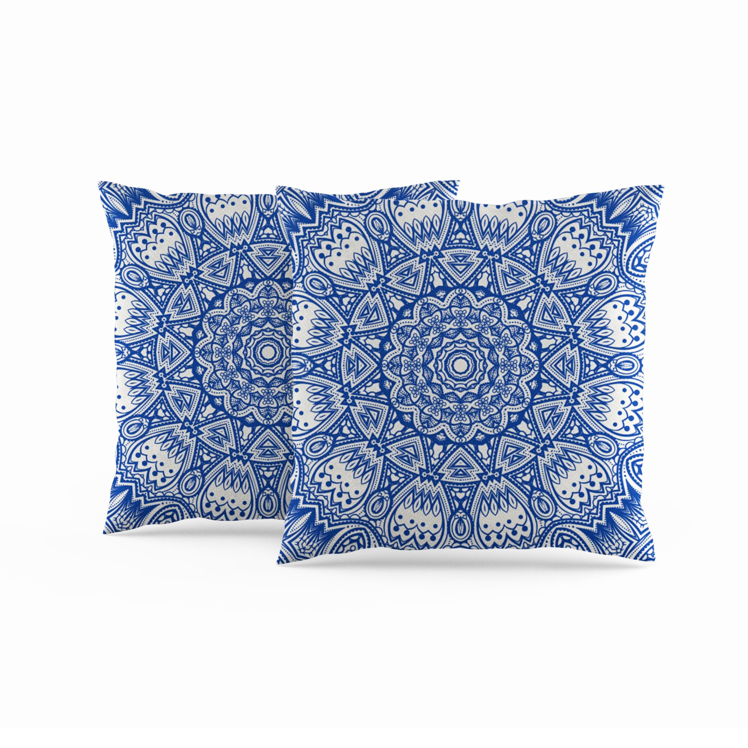 ggaimwf Moroccan Throw Cushion Covers 60x60cm Blue Ethnic Boho Cushions Indian Style Abstract Mandala Arabesque Meditation Hippie Modern Throw Pillow Cover for Sofa Living Room Bed Pillowcase Set of 2