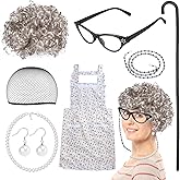 Keymall Old Lady Wig Accessories Old Women Grandma Granny Costume for Halloween Cosplay 100 Days of School (Set E)