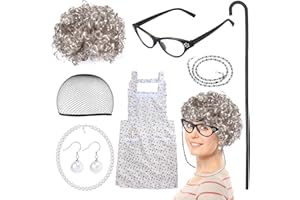Keymall Old Lady Wig Accessories Old Women Grandma Granny Costume for Halloween Cosplay 100 Days of School (Set E)