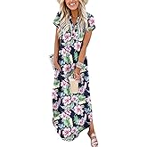 ANRABESS Women Summer Maxi Dress Casual Short Sleeve V Neck Button Up Loose Split Travel Dresses 2026 Beach Vacation Sundress