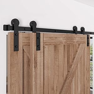 ZEKOO 4 FT- 12 FT Bypass Sliding Barn Door Hardware Kit, Single Track, Double Wooden Doors Use, Flat Track Roller, One-Piece Rail Low Ceiling (6FT Single Track Bypass)