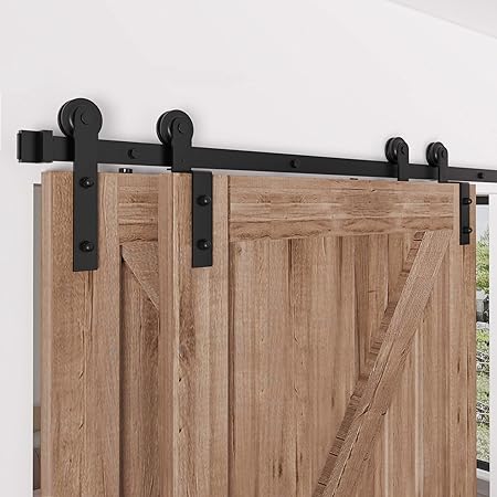 Amazon Com Zekoo 4 Ft 12 Ft Bypass Sliding Barn Door Hardware Kit Single Track Double Wooden Doors Use Flat Track Roller One Piece Rail Low Ceiling 8ft Single Track Bypass Home Improvement