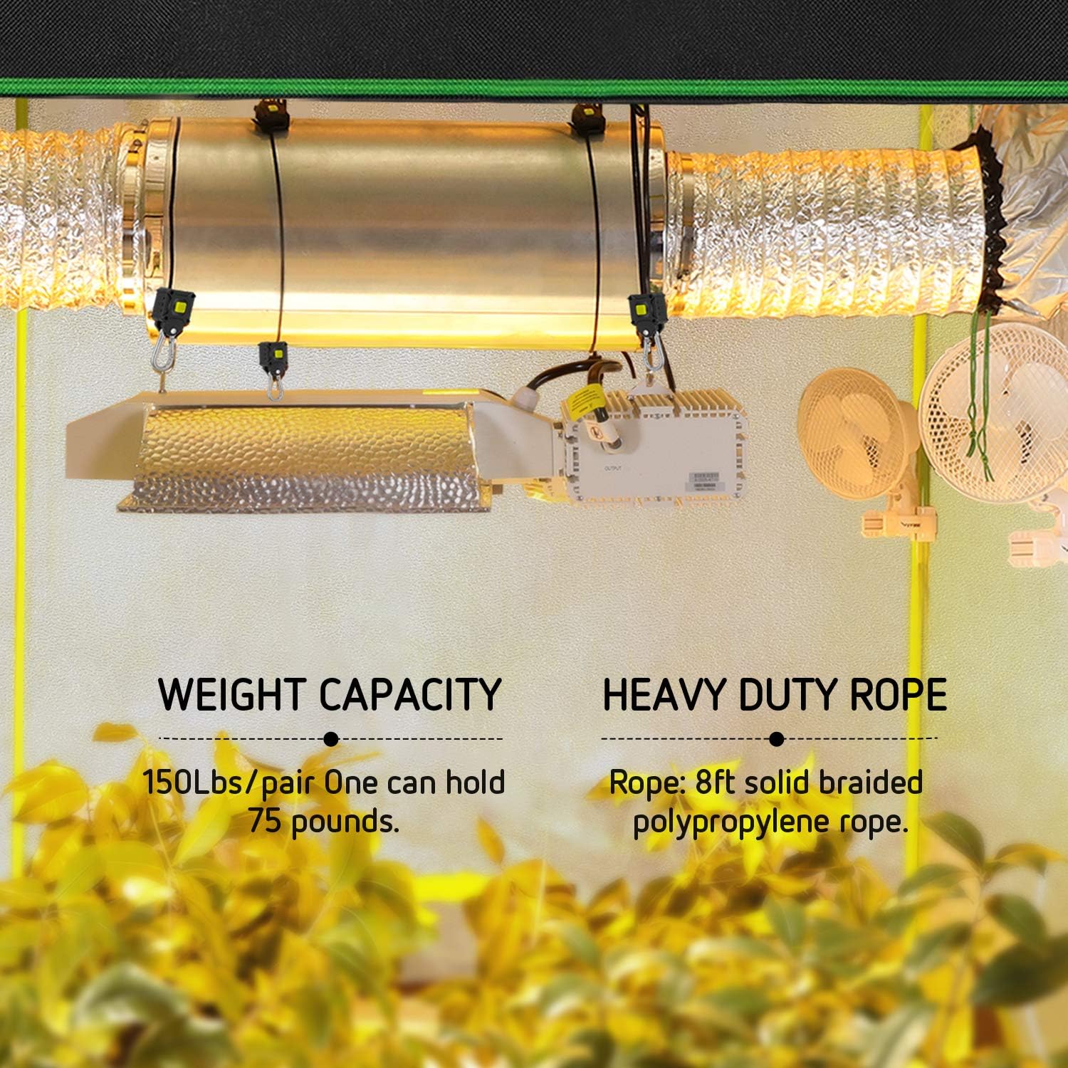 VIVOSUN 1-Pair 1/8 Inch Rope Hanger Improved Design, More Convenience - Press Button Easy Adjust, Reinforced Metal Internal Gears, 8-ft Long and 150lbs Weight Capacity : Garden & Outdoor