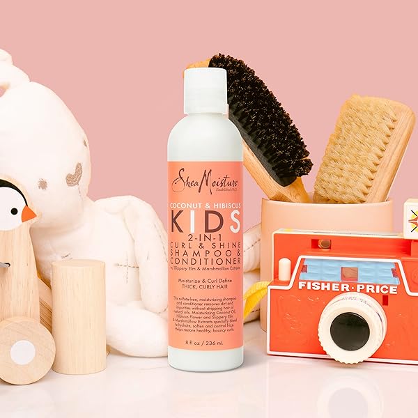 SHEAMOISTURE 2-IN-1 SHAMPOO AND CONDITIONER FOR KIDS COCONUT AND HIBISCUS COCONUT OIL FOR HAIR AND DRY CURLS 8 OZ