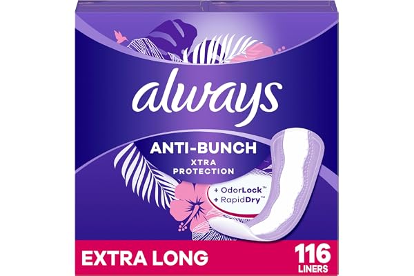 Always Anti-Bunch Xtra ProteCountion Daily Liners, Extra Long Length, Unscented, 116 Count