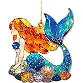Mermaid Acrylic Faux Stained Glass Ornament, Mermaid Ornament, Mermaid Christmas Ornaments, Ornaments for Girls, Mermaid Christmas Decorations, Exchange Gift