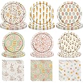 EYOBZOOQ 60Pcs Easter Plates and Napkins with Bunny Eggs Hunt Carrots Easter Party Supplies for Spring Birthday Party Baby Shower
