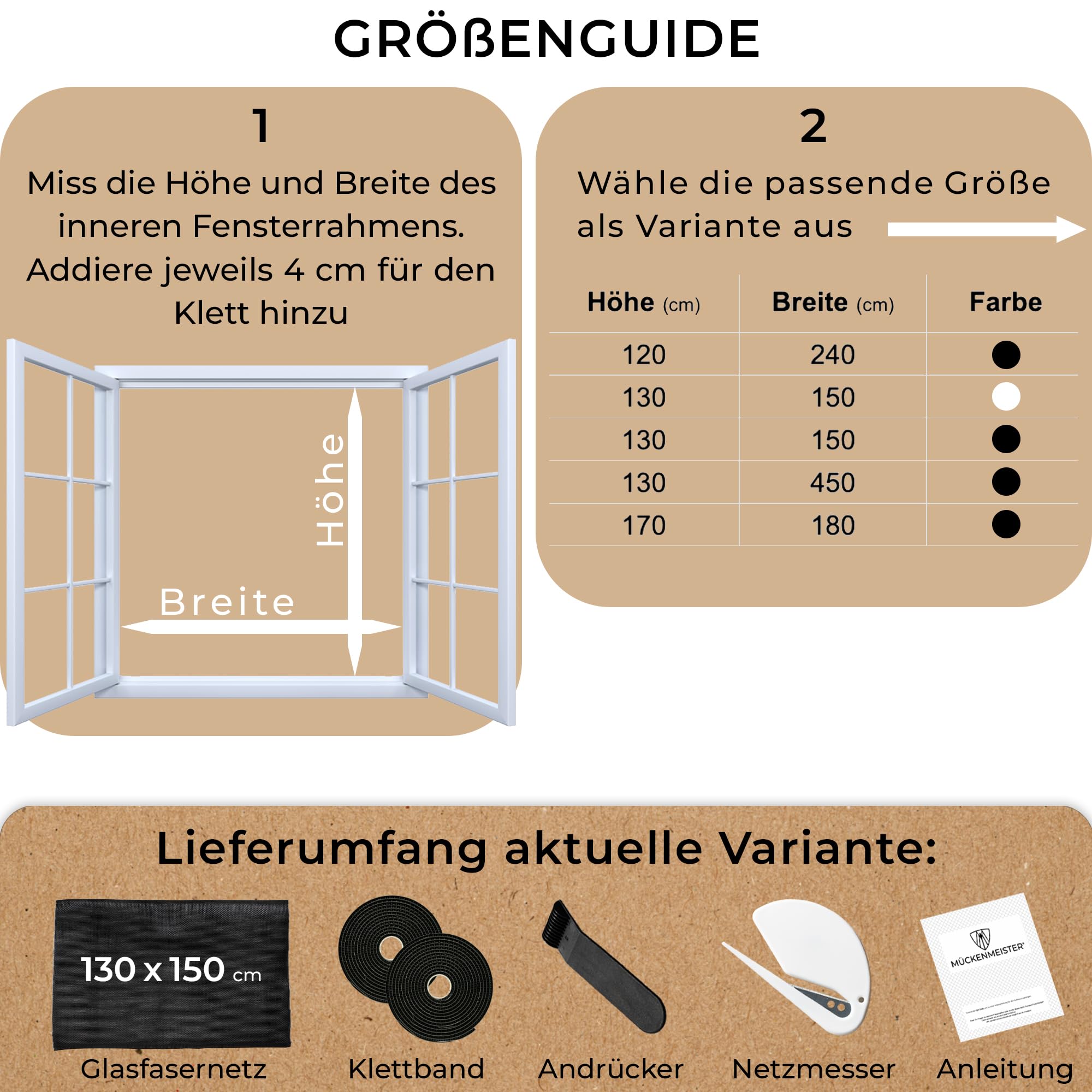 MÜCKENMEISTER® Fliegengitter Fenster (130x150cm, schwarz) aus Glasfaser - Fliegengitter zuschneidbar - Insektenschutz Fenster mit Klebestreifen - Fliegennetz Fenster - Mückennetz Fenster 6
