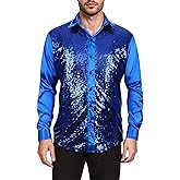 SEAUR Men's Sequin Shirts Long Sleeve Sequin Party Nightclub Dancewear Stage Tops