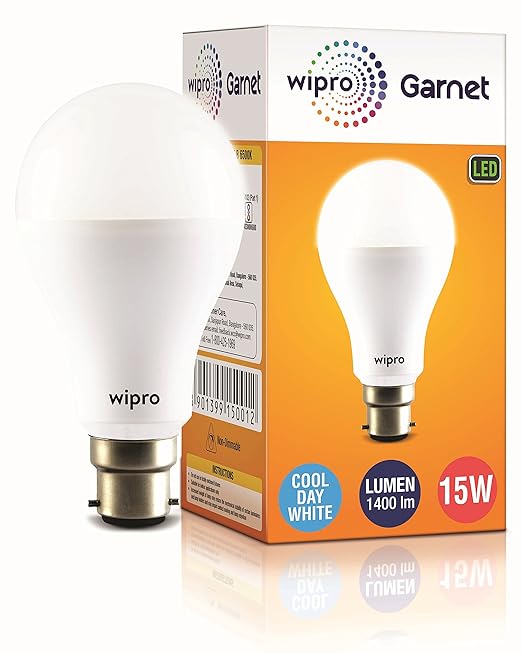 Wipro Garnet Base B22 15-Watt LED Bulb (Pack of 2, Cool Day Light)