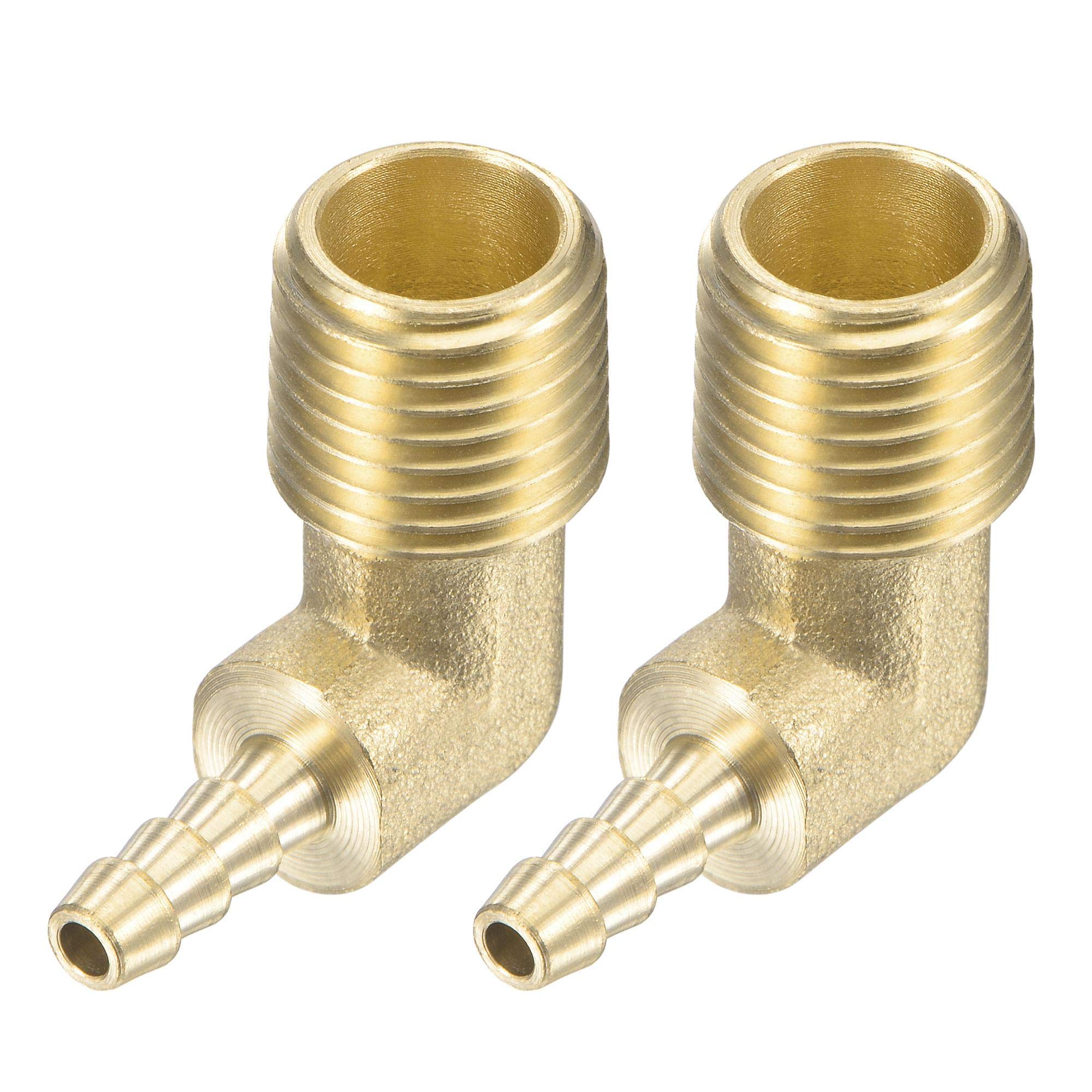 sourcing map Brass Hose Barb Fitting Elbow 3/16 Inch x 1/4 NPT Male Thread Right Angle Pipe Connector, Pack of 2