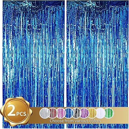 Amazon Com Beishida 2 Pack Foil Fringe Curtain Blue Tinsel