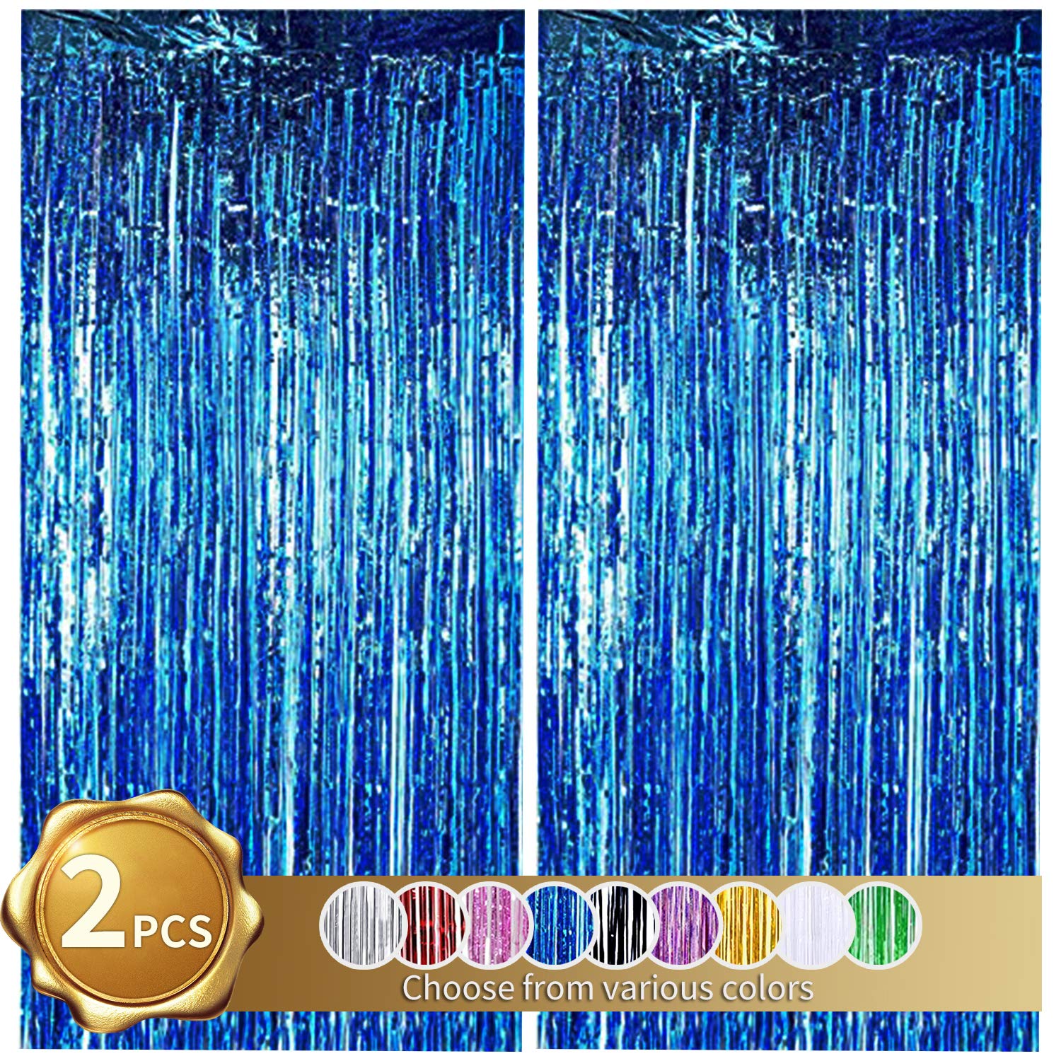 Photo 1 of BEISHIDA 1PC Blue Door Streamers Tinsel Curtain Party Backdrop Fringe Foil Wall Background for Birthday Halloween Christmas Wedding Boys Baby shower Party Decoration(3.28 ft x 6.56 ft)