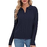 Urban CoCo Womens Long Sleeve V Neck Pullover Polo Sweater Tops Cable Knit Sweaters Winter Trendy Outfits