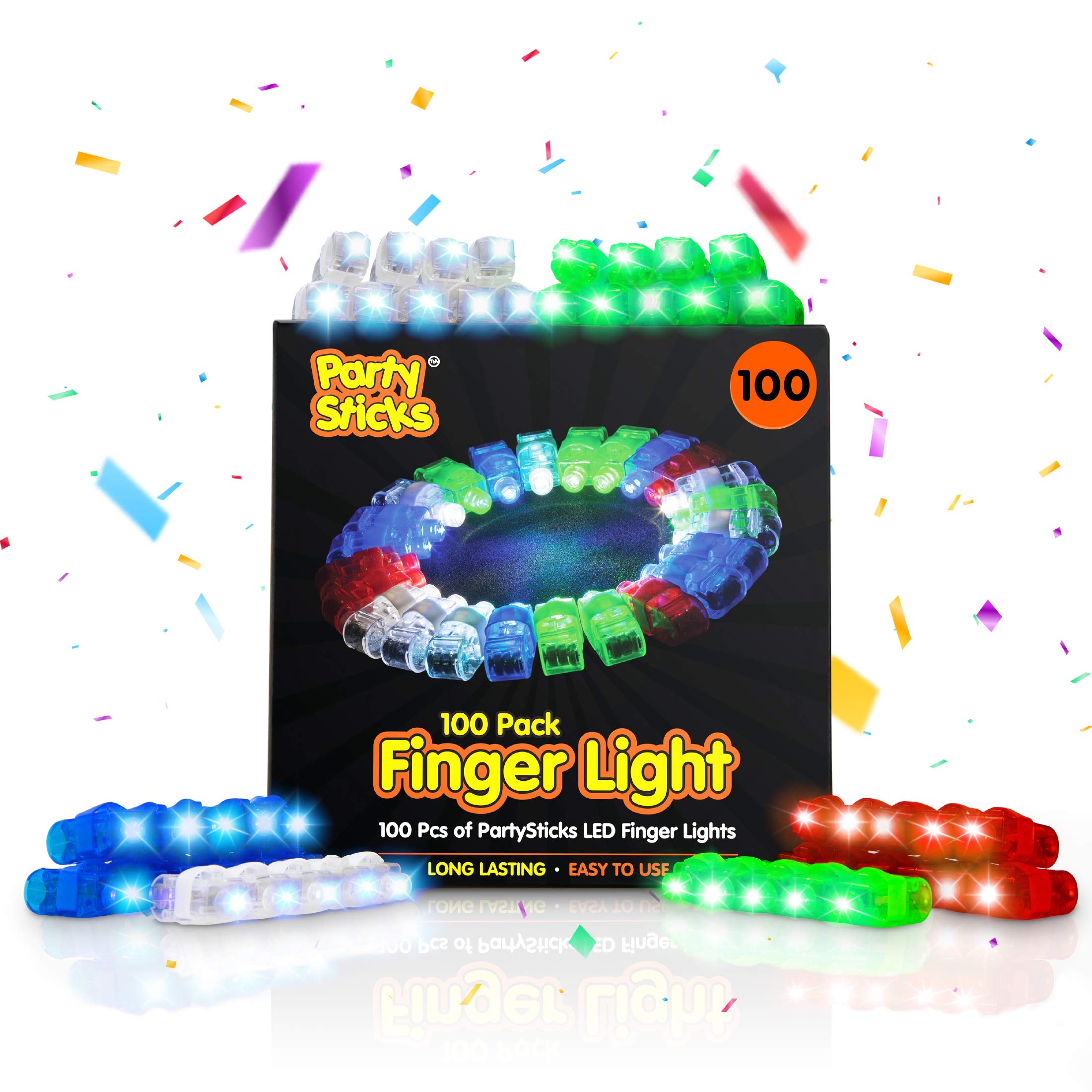 PartySticks Light Up Rings LED Finger Lights 100pk Bulk Glow Party