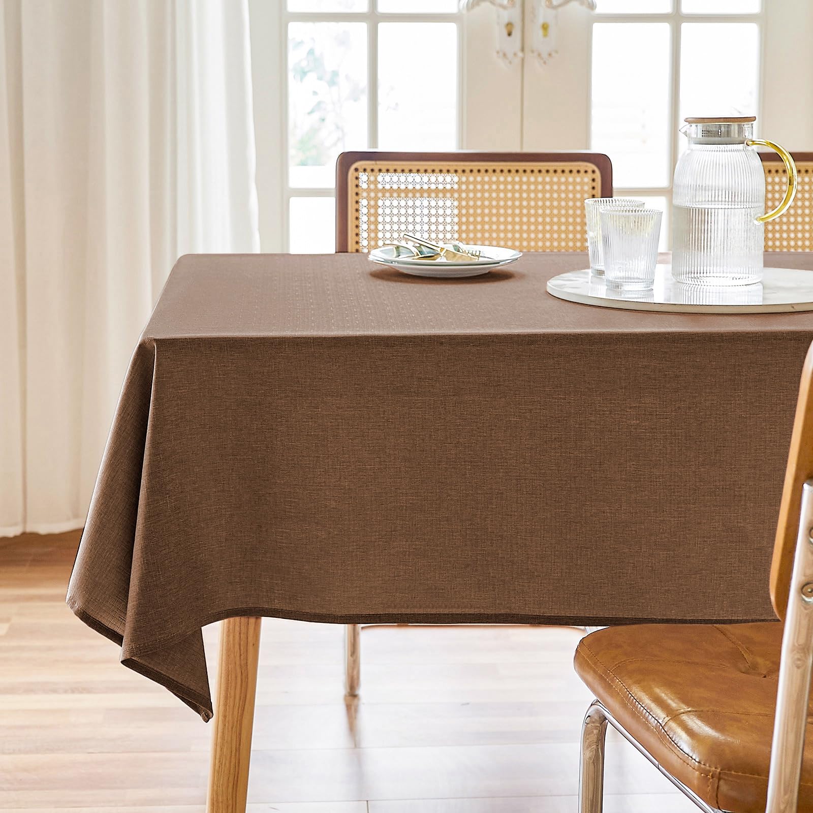 Photo 1 of AUSSPVOCT Textured Tablecloth Rectangle 60x104 Water Resistant Spill-Proof Wipeable Table Cloth Wrinkle Free Fabric Dining Table Cover for Birthday Party Farmhouse Spring Kitchen Tablecloths