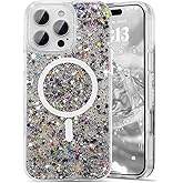UEEBAI Glitter Case Magnetic for iPhone 16 Pro Max Case, Luxury Shiny Bling Sparkly Phone Cover Compatible with MagSafe, Wireless Charge Crystal Diamonds Shiny Cover for Women - Black