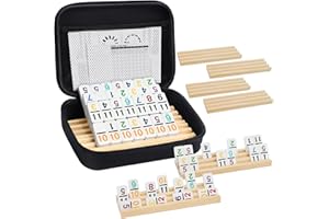 uvcany Mexican Train Dominoes Set with Numbers and 8 Wooden Trays/Racks, Double 12 Dominos Travel Set with 8 Tiles Holders, 91 Tiles Double12 Colored Dominoes Game Set with Portable Case for Families