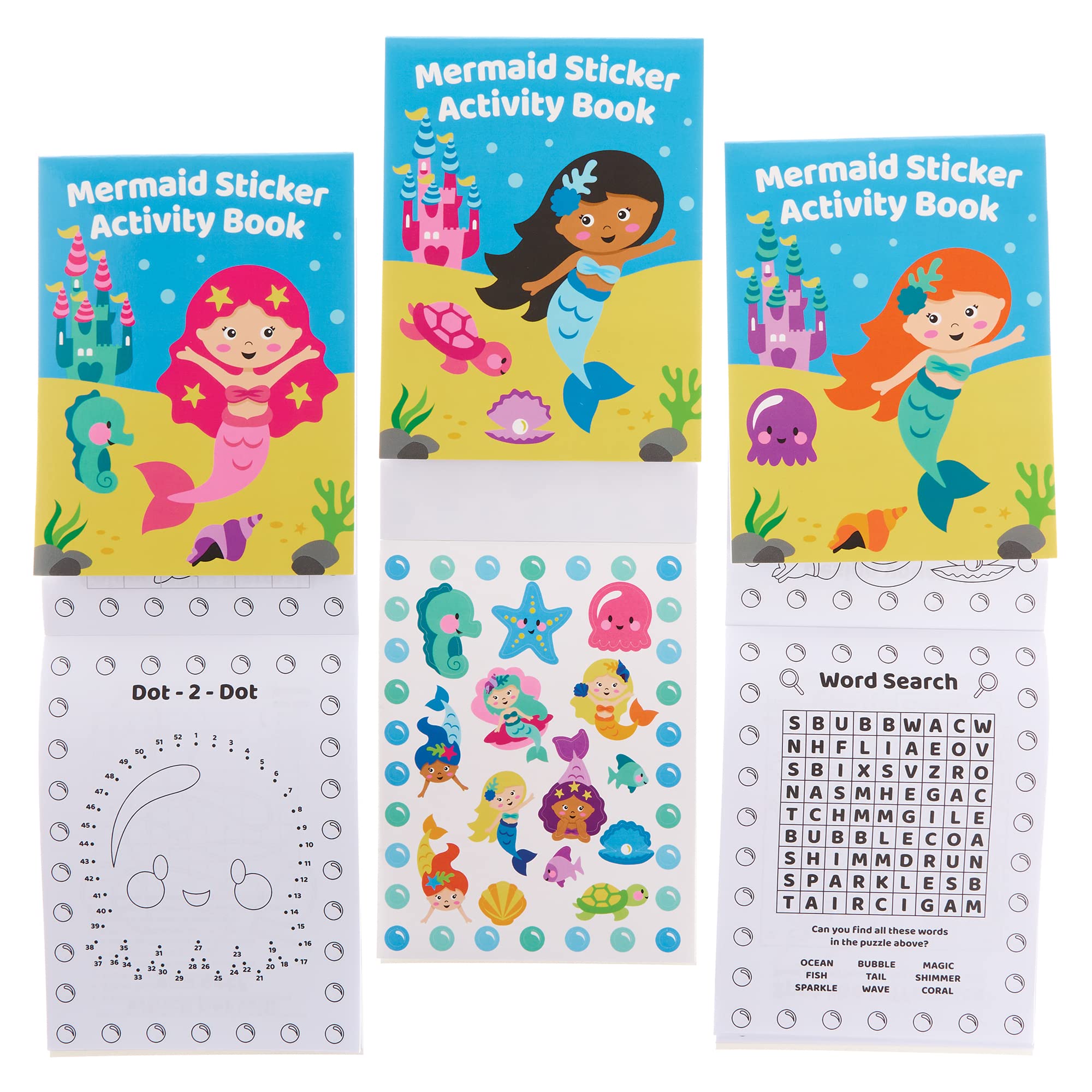Baker Ross FX796 Mermaid Sticker Activity Books - Pack of 8, Sticker Book Party Bag Fillers for Kids