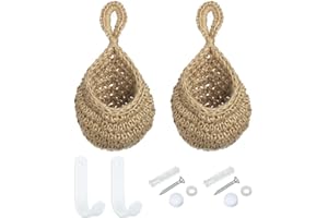 PATIKIL Hanging Fruit Baskets for Kitchen, 2 Pack Mini Size Teardrop Home Decor Storage Hand-Woven Wall Hanging Basket for Ga