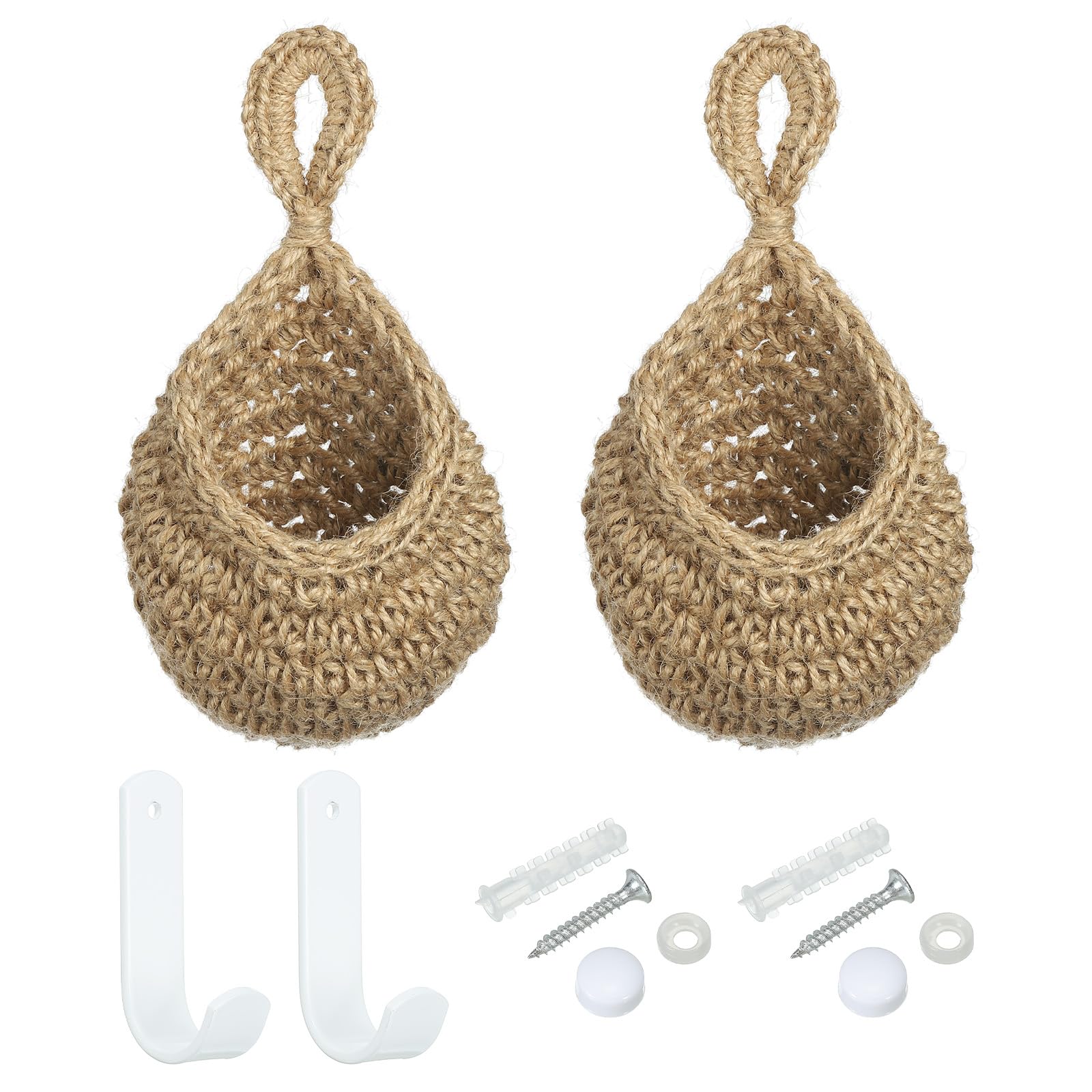 PATIKIL Hanging Fruit Baskets for Kitchen, 2 Pack Mini Size Teardrop Home Decor Storage Hand-Woven Wall Hanging Basket for Garlic Potato Vegetable, Brown