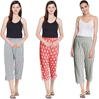 Fflirtygo Capri for Women Cotton, Night Pyjamas for Women, Capri for Women, Nightwear Capri for Women, Printed 3/4 Pyjama(Pack of 3Pcs), Prints May Vary (Assorted Capri)