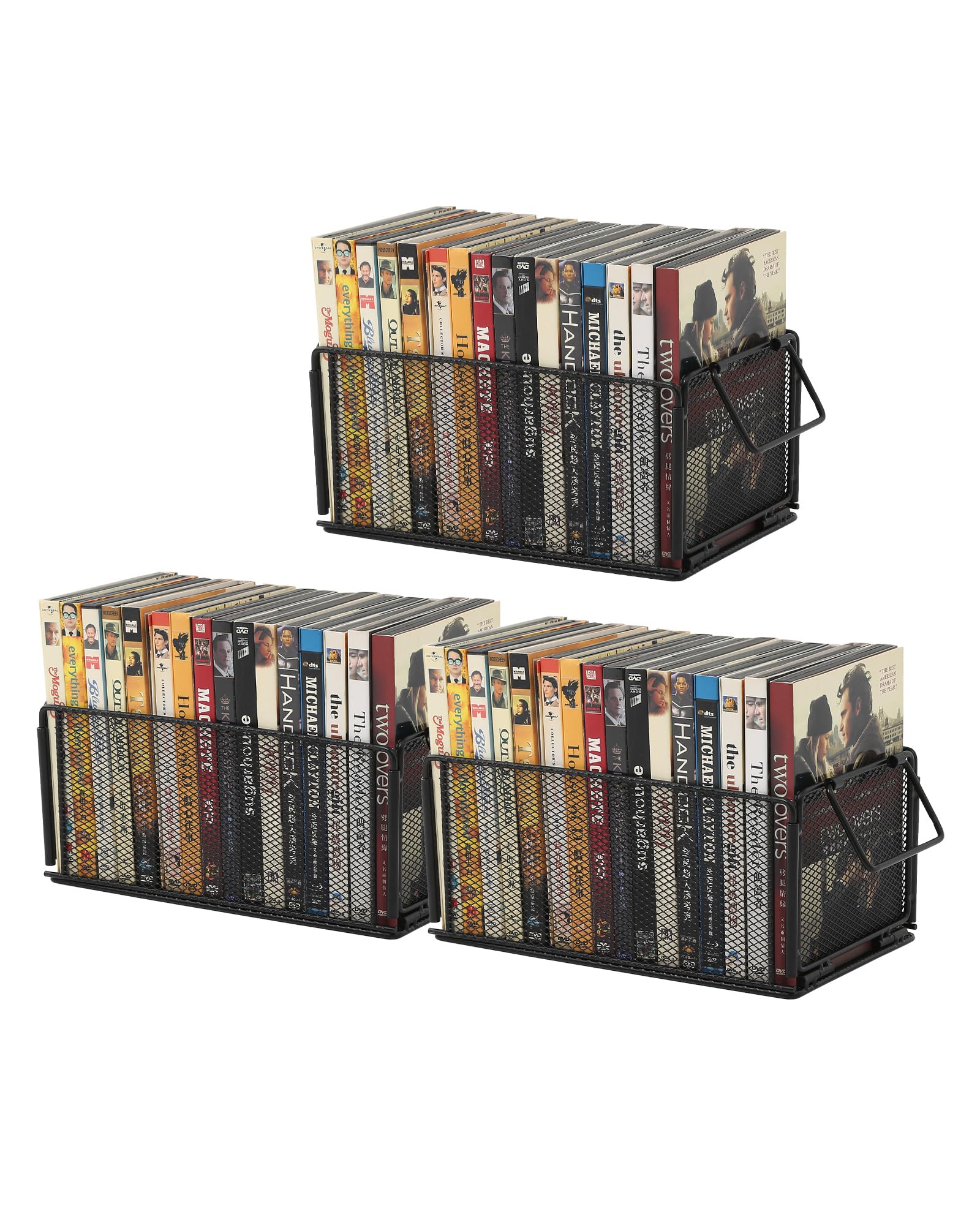 Photo 1 of Wanapure Wire Mesh Metal DVD Storage Box, 3 Pack DVD Organizer Holds Up to 48 DVDs, Foldable DVD Holder, Large CD Storage Case