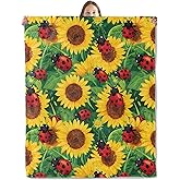 xmwjfd Ladybug and Sunflower Blanket, Cozy Plush Crawling Ladybugs Throw Blanket for Couch Bedroom Outdoor, Lightweight Soft Flannel Travel Blankets, Gifts for Women Adults Kids, Warm Decor 50"×60"