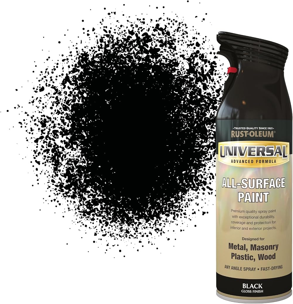 Rust-Oleum Universal Spray Paint 400ml Gloss Black 360° Any-Angle Comfort Grip
