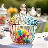 28 oz Large Glass Candy Dish with Lids Crystal Glass Candy Jar Home Decor Covered Wedding Buffet Jewelry Box Cookie Jar Biscuit Containers for Snacks Office Desk Party Coffee Beans (colored glaze)