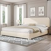 BarnFurin Boucle Upholstered Bed Frame King Size/Cloud Bed Frame/Soft Rounded Corners Headboard/Low Profile/No Box Spring Needed/Non-Slip and Noise-Free/Cream