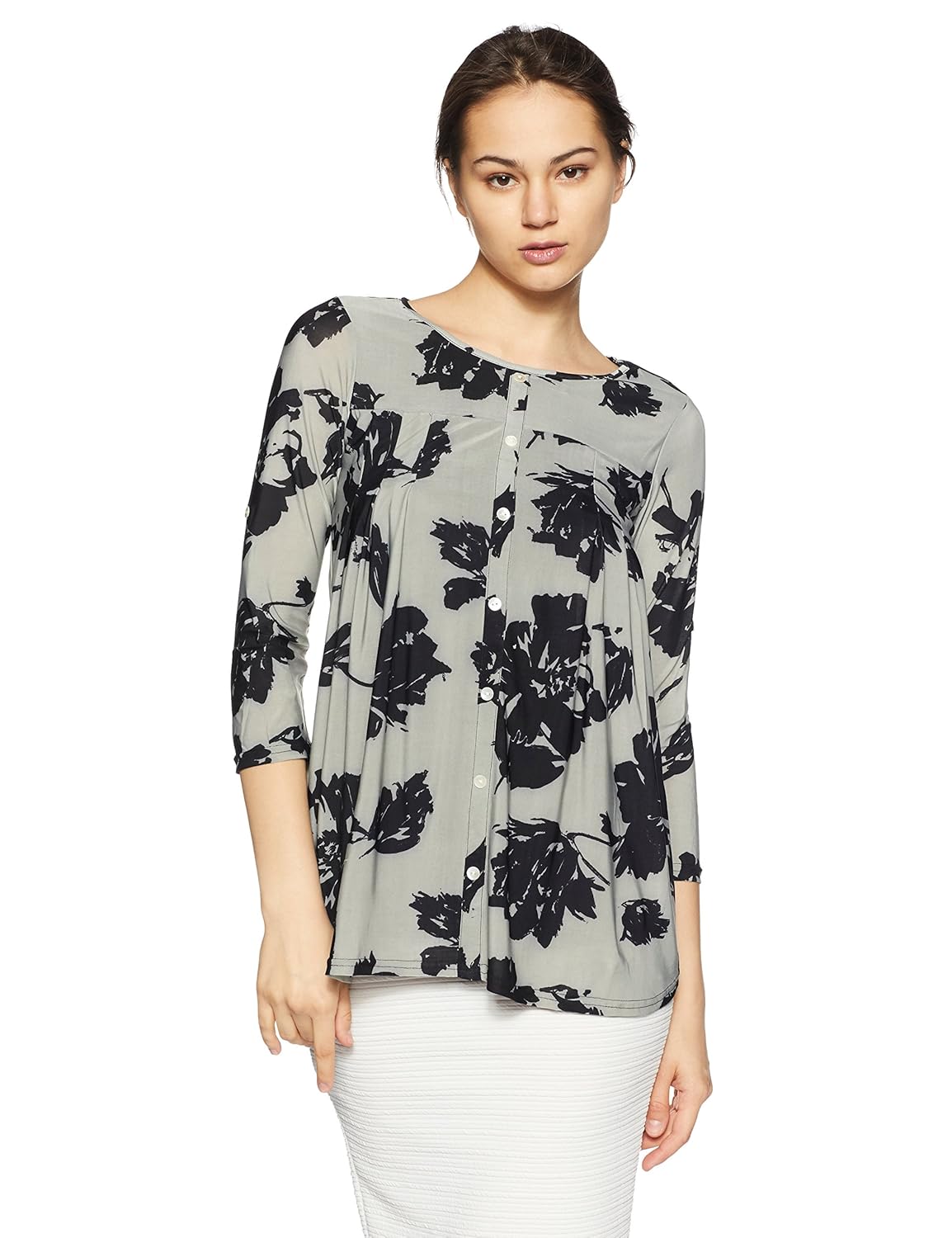 and women's floral regular fit top (ec18a009tp167gry/blk8)
