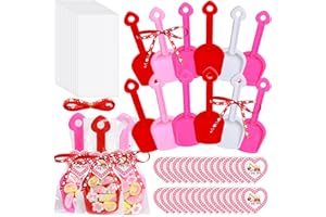 AWEYKA 93 Pieces Valentine's Day Plastic Shovel Set Including 27 Plastic Toy Shovels Shovel Toy Pink Red White Plastic Sand Shovels and 30 I Dig You Heart Tags, 35 Bags with 1 Roll Red Ribbon for Party Favor