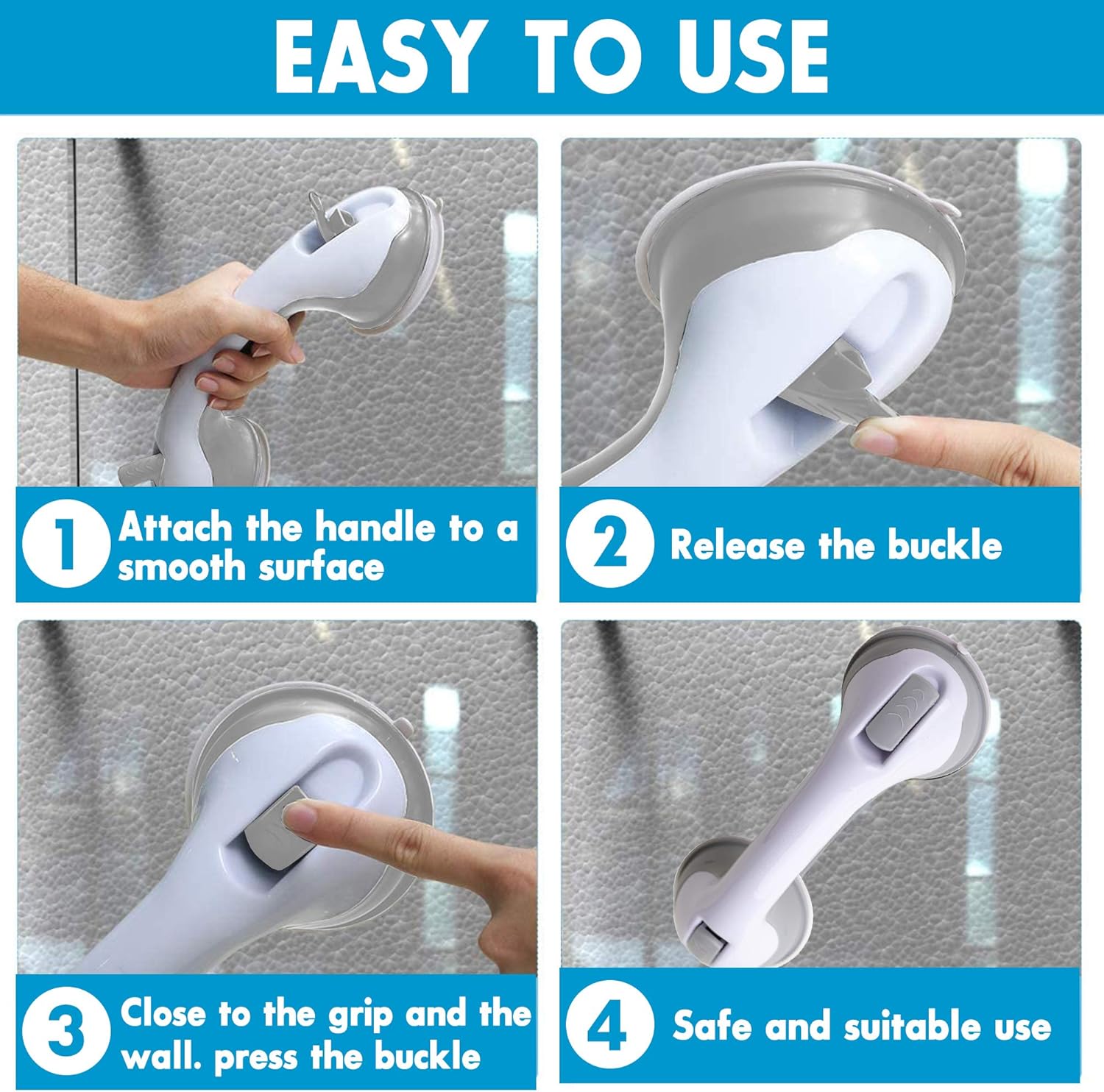 2 Pack Suction Shower Grab Bar Shower Handle & Bathroom Balance Bathtub Handle - Heavy Duty Hand Rail Support Non Slip Tool-Free Installation - Safety Grab Bar for Handicap, Elderly, Injury & Kids: Health & Personal Care
