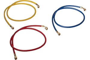 Yellow Jacket 21984 Plus II Hose Standard 1/4" Flare Fittings, 48", Red/Yellow/Blue (Pack of 3)