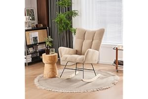Wrofly Rocking Chair for Nursery, Modern Sherpa Glider Rocker with High Backrest Armchair, Comfy Upholstered Accent Reading Chair for Nursery Living Room Bedroom Office (Cream)
