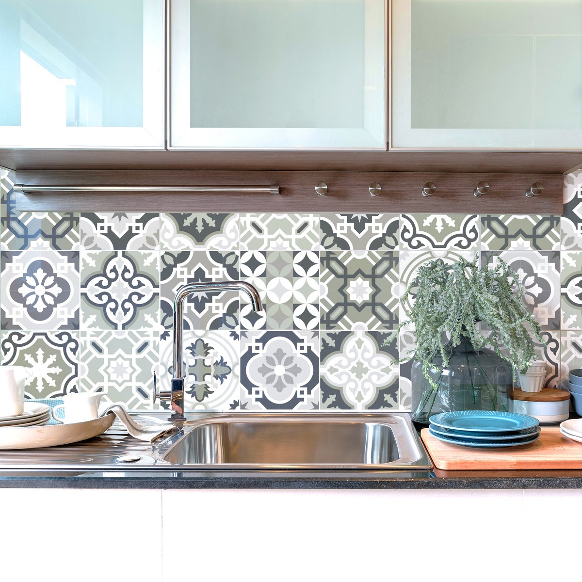 Ambiance Sticker Self-Adhesive Decorative Wall Decal Cement Tile for Bathroom and Kitchen Nuances de Gris Oslo - Pack of 30 Stickers of 20 x 20 cm